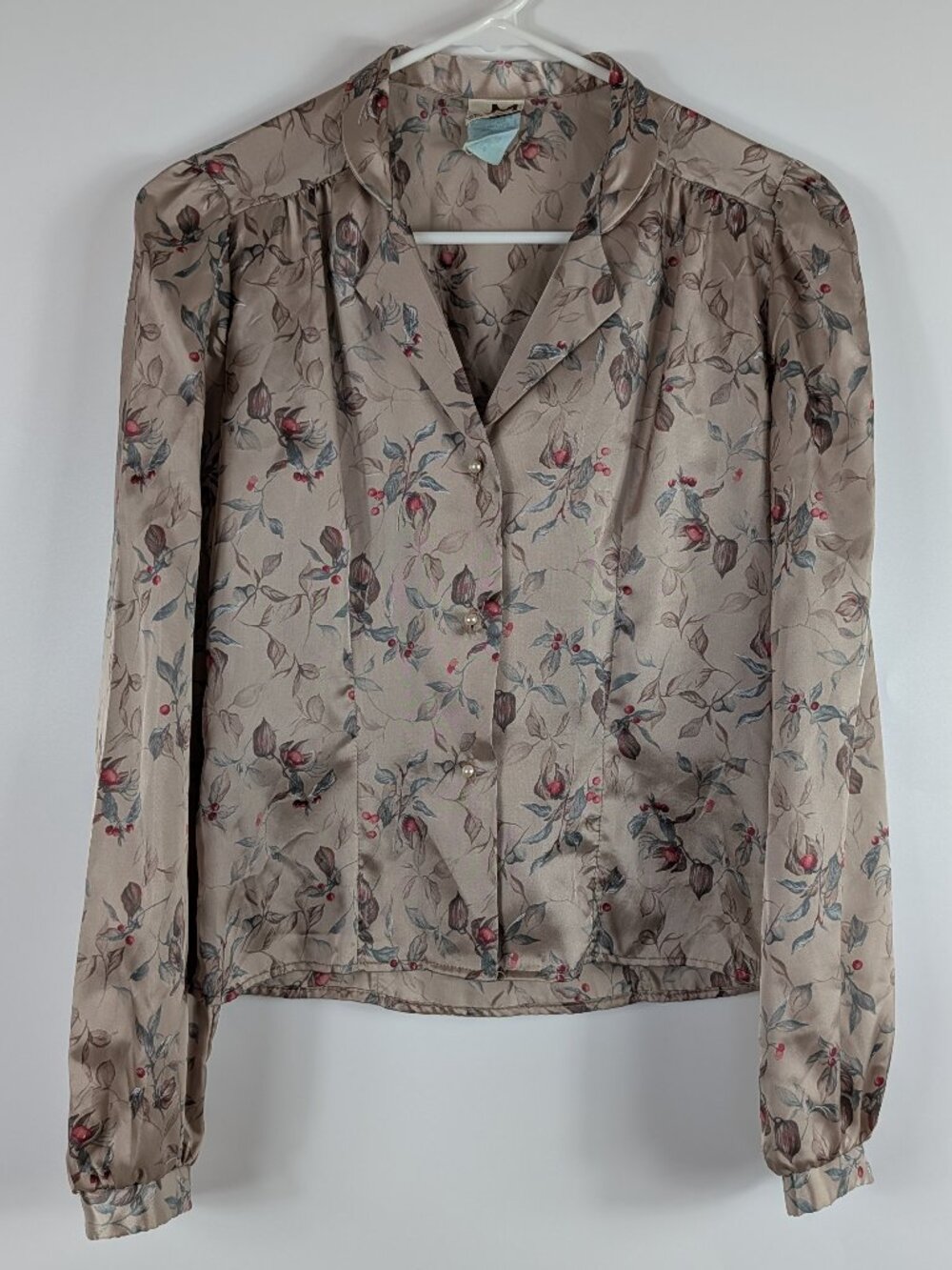 Vintage Jonathan Martin Floral Pearl Button Down Blouse Size 7/8